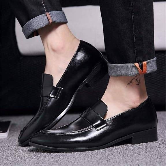 Santimon Men's US 6 Black Slip On Penny Loafers Formal Casual Dress Shoes