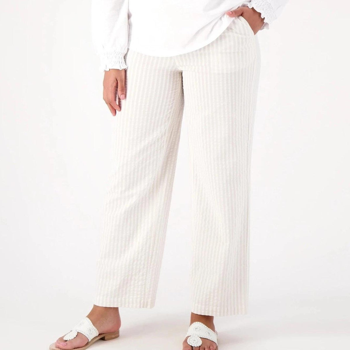 Denim & Co. Women's New Stone Sz 5X Seersucker Regular Wide Leg Pull On Pant
