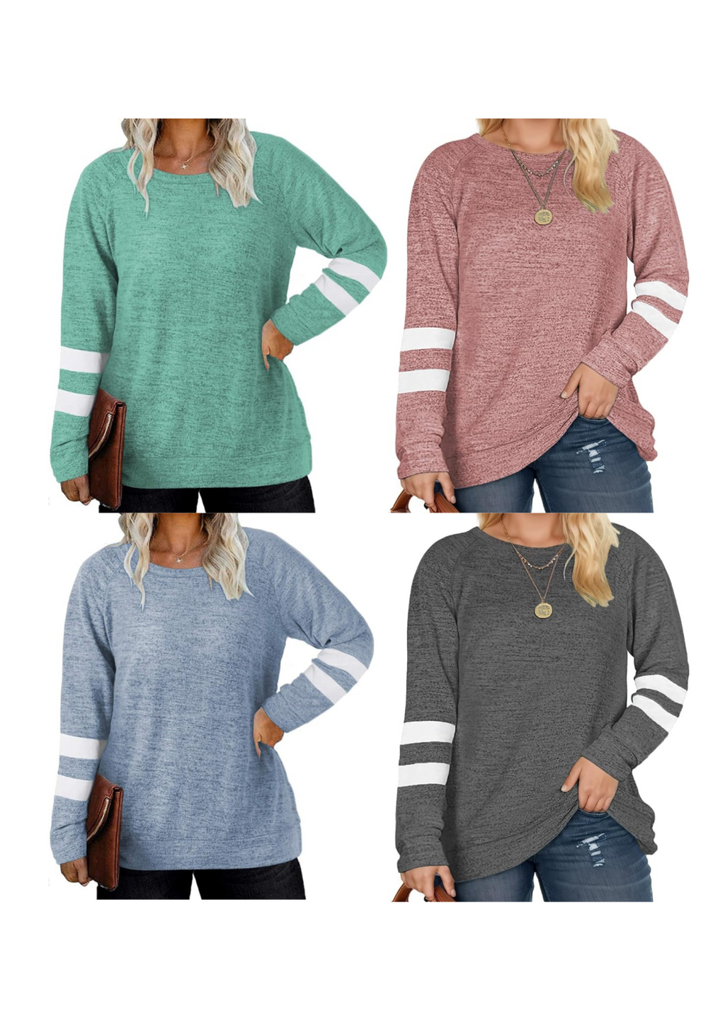 DOLNINE Women's Plus Size 16W-18W Long Sleeve Crewneck Sweatshirt Oversized Tuni