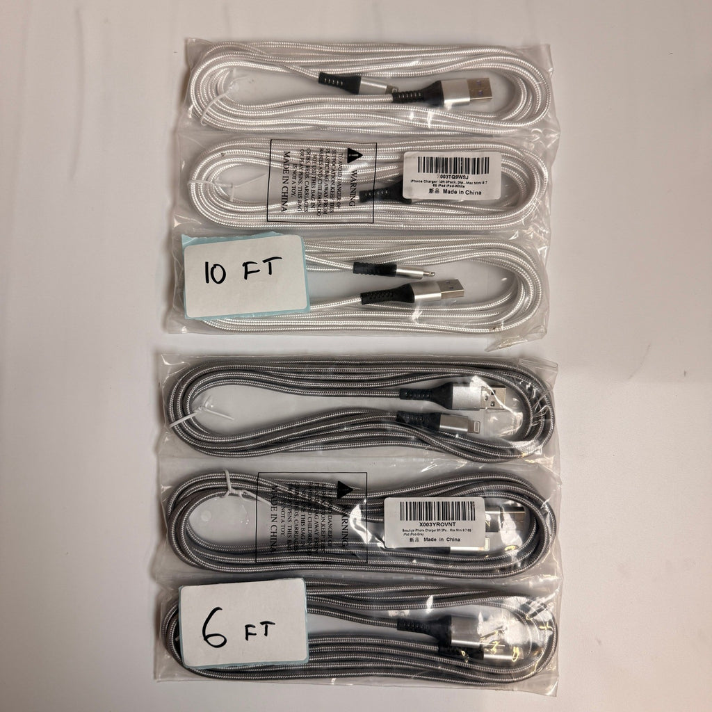 Lot of 6 Braided USB-A to Lightning Fast Charging Cables 6ft 10ft