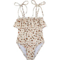 Zando Toddler 2-3T Khaki Flowers Swimsuit Girl Cute Ruffle Adjustable Bathing