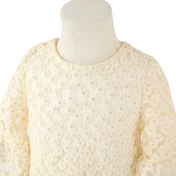 NWT Peaches Petal Sz 5 Ivory Flower Girl Daisy Floral Pattern 3/4 Sleeve Dress