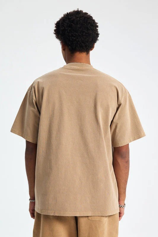 Artie Master Unisex L-2XL Camel 250GSM Distressed Pigment Dyed Washed T-Shirt
