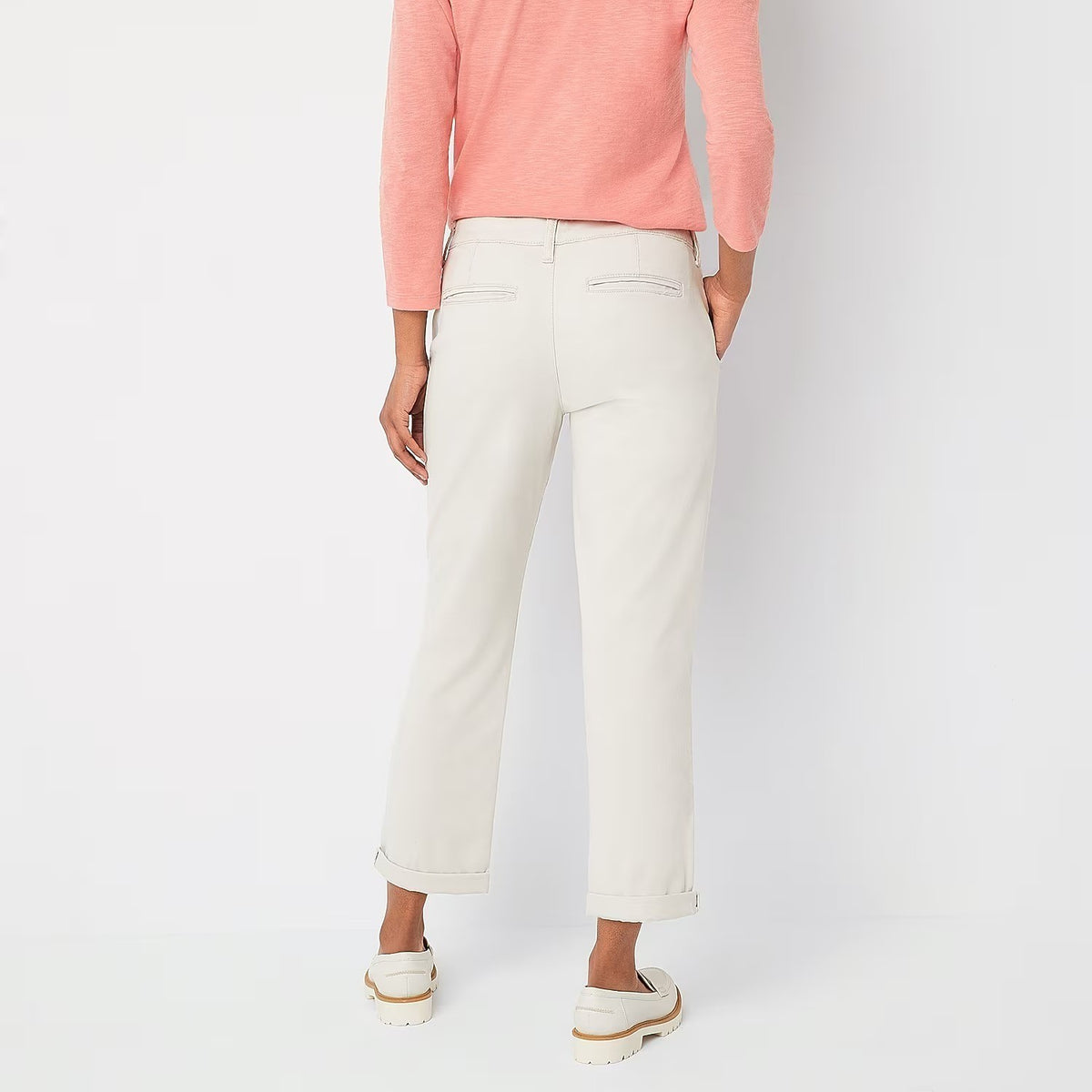 MSRP $44 St. John's Bay Women's 14 Moonbeam Relaxed Fit Girlfriend Chino Pants
