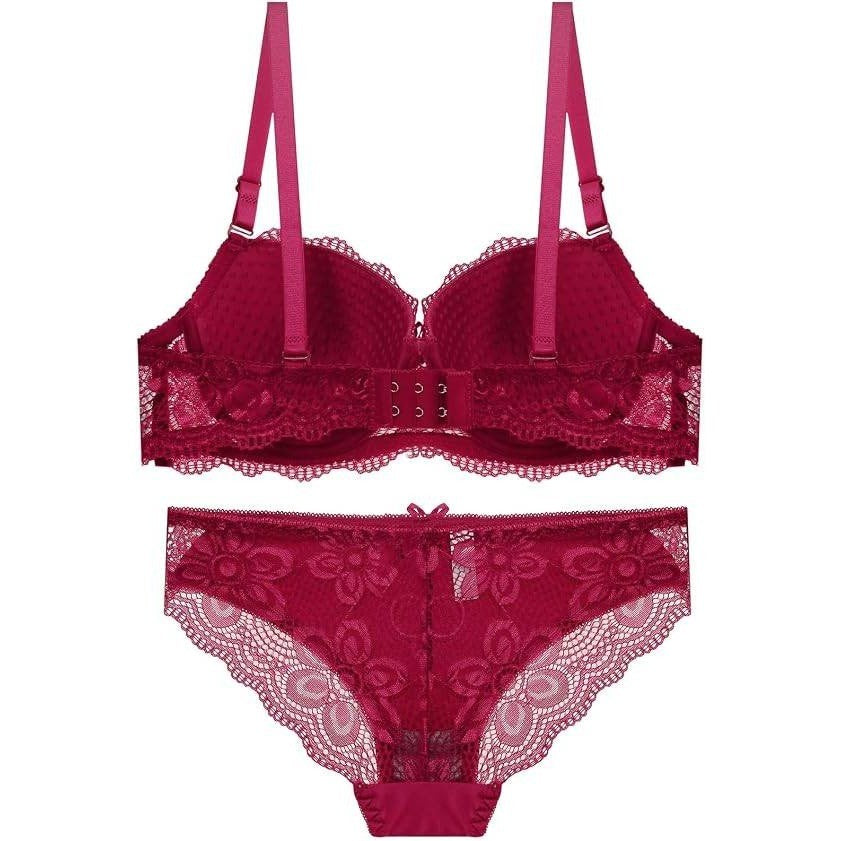 MSRP $18 Viomisha Women's L Red Floral Lace Two Piece Underwire Lingerie Lace