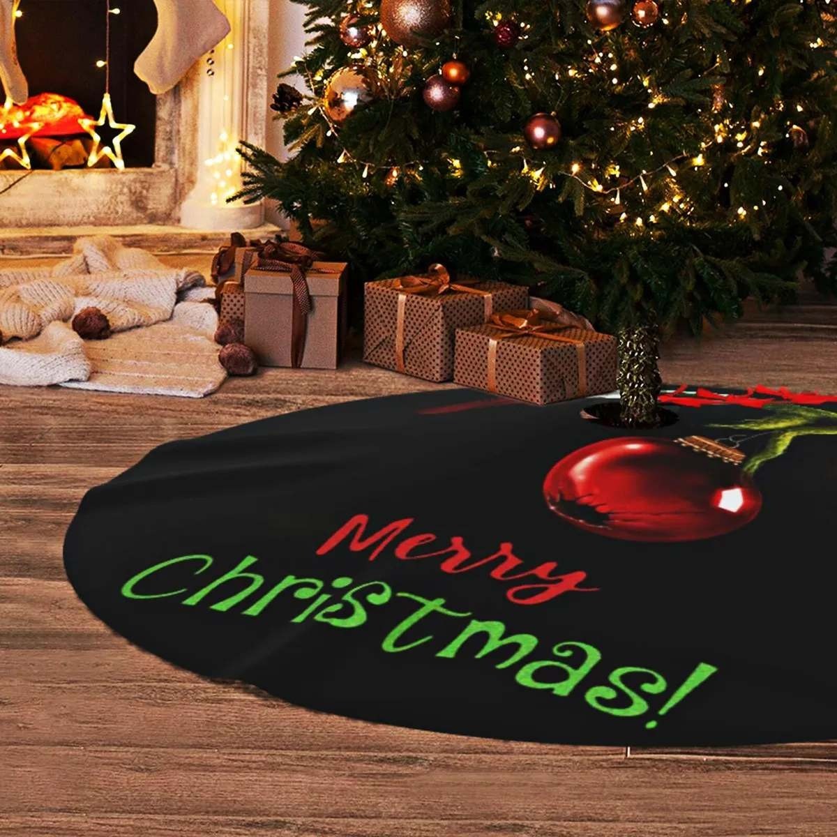 Grinch Stole Xmas 36" Christmas Tree Skirt Black Ornament Tree Mat Holiday Part