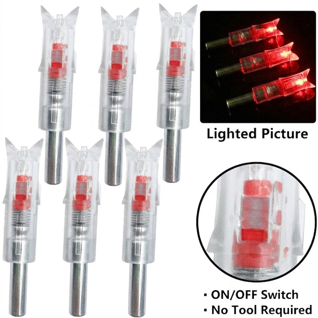 Pack of 6 LED Lighted Nocks for Crossbow Bolts 0.300"/ 7.62mm On/Off Switch