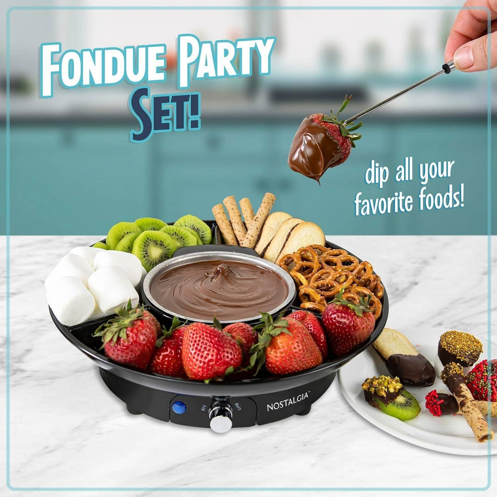Nostalgia 10 oz Electric Fondue Party Set for Melted Chocolate, Cheese, Sauce o