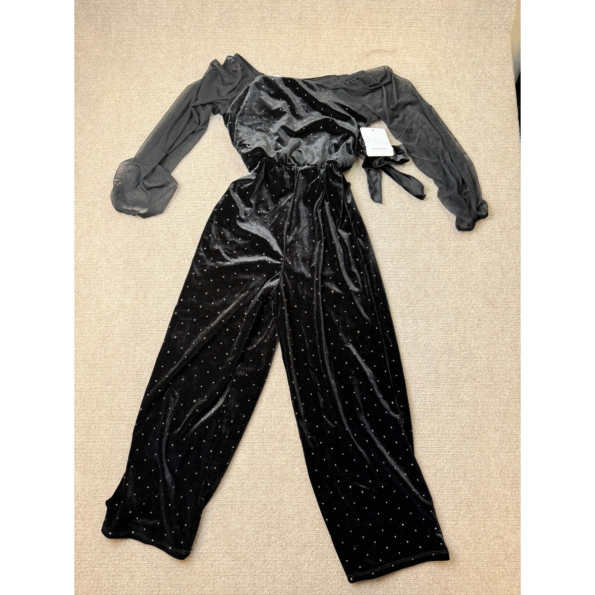 MSRP $74 Speechless Girls' 8 Black Velvet Pearl-Embellished Jumpsuit Long She