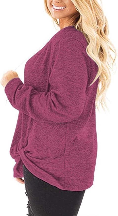 DOLNINE Womens Plus Size 14W Knotted Top Long Sleeve T-Shirt Loose Casual Blouse