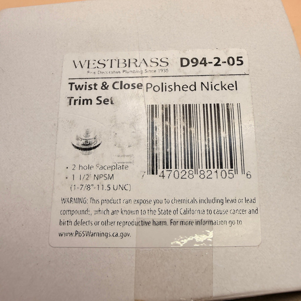 Westbrass D94-2-05 Polished Nickel Twist & Close Tub Trim Set w/ Two-Hole Overfl