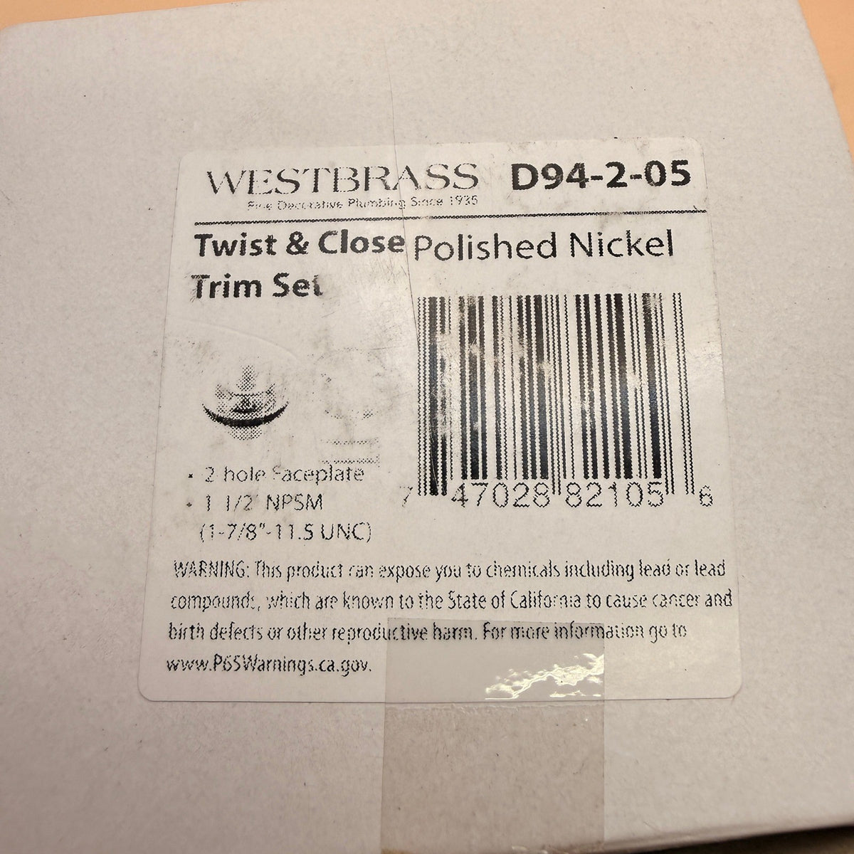 Westbrass D94-2-05 Polished Nickel Twist & Close Tub Trim Set w/ Two-Hole Overfl
