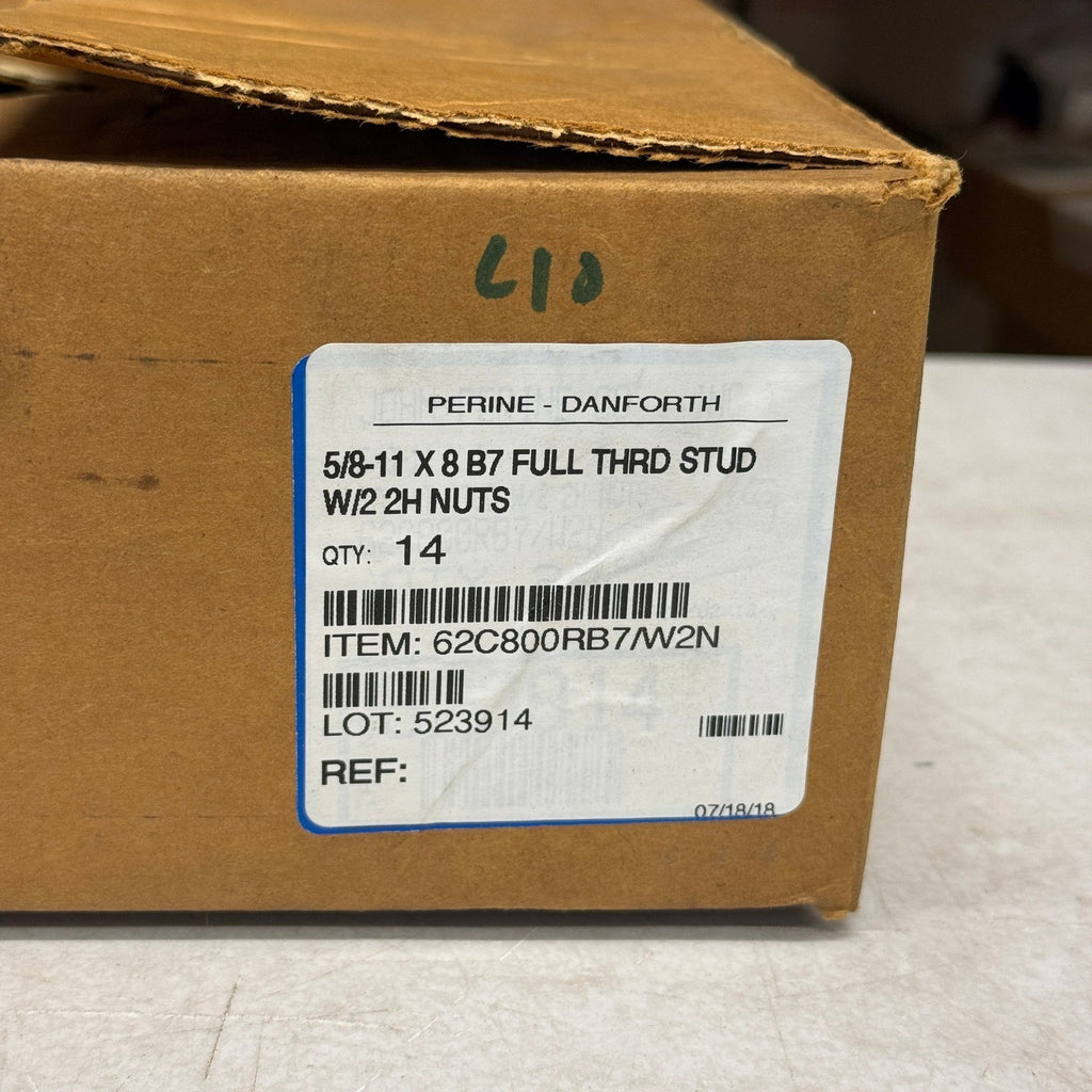 Pack of 14 Perine-Danforth 5/8-11 x 8 B7 Full Thread Studs w/2 2H Nuts