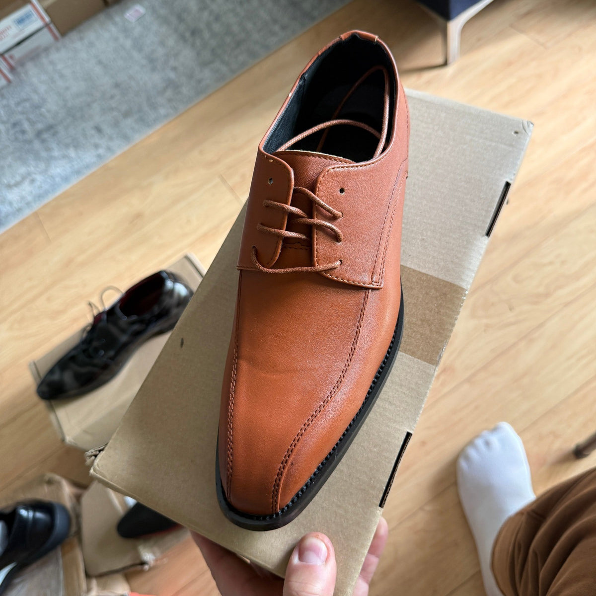 Santimon Men's US 6.5 Tan Leather Derby Shoes Lace Up Formal Business Shoes