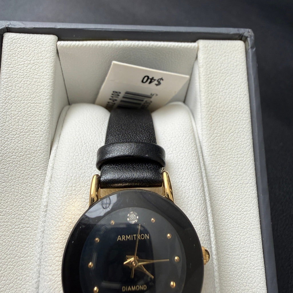 MSRP $40 Armitron Women's 75/2447GPB Diamond Black Leather Strap Quartz