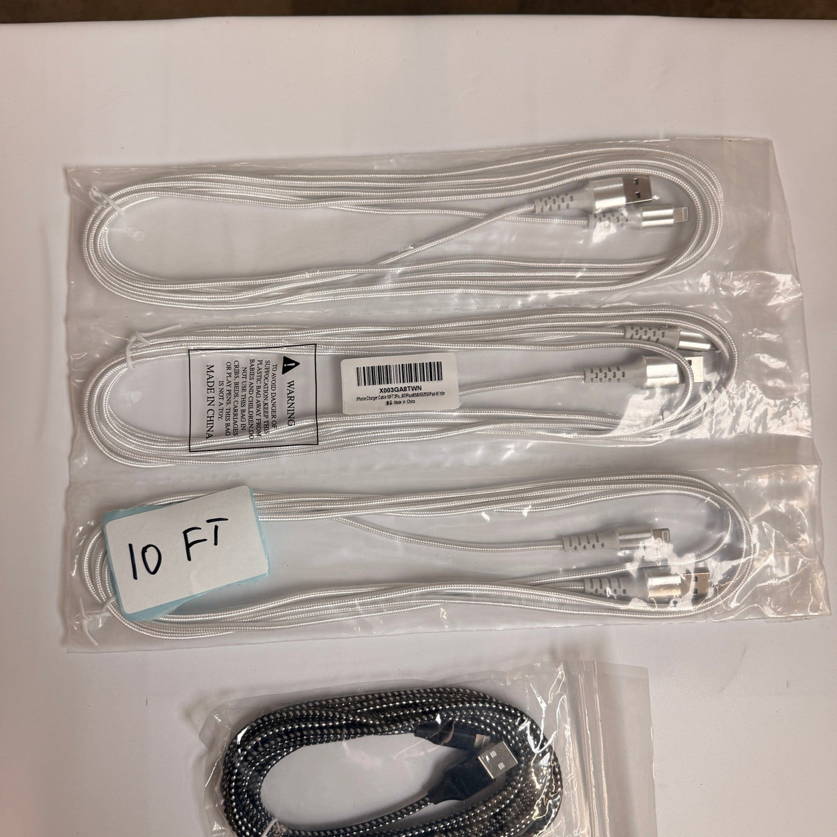 Lot of 6 Braided USB-A to Lightning Fast Charging Cables 10ft