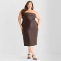 MSRP $100 Ashley Graham Womens 18W-26W Sienna Faux Leather Midi Dress Sheath