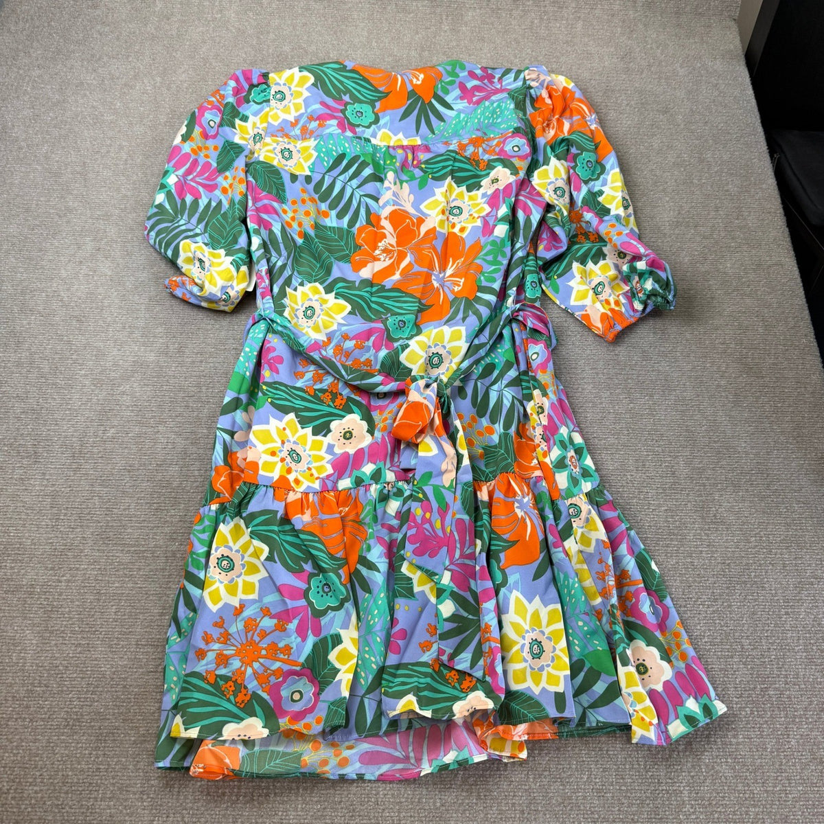 MSRP $89 Willow Glenn Womens 14 Green Multi Floral 3/4 Sleeve Balloon Dress