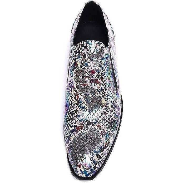 Santimon Men's US 6 Multi Purple Snake Print Leather Slip On Loafers Dress Shoes