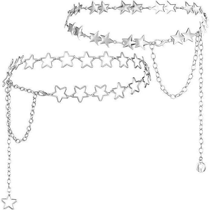 Fingertip WD 2 Pcs Silver Star Chain Belt Y2K Metal Waist Belt Punk Body Chai