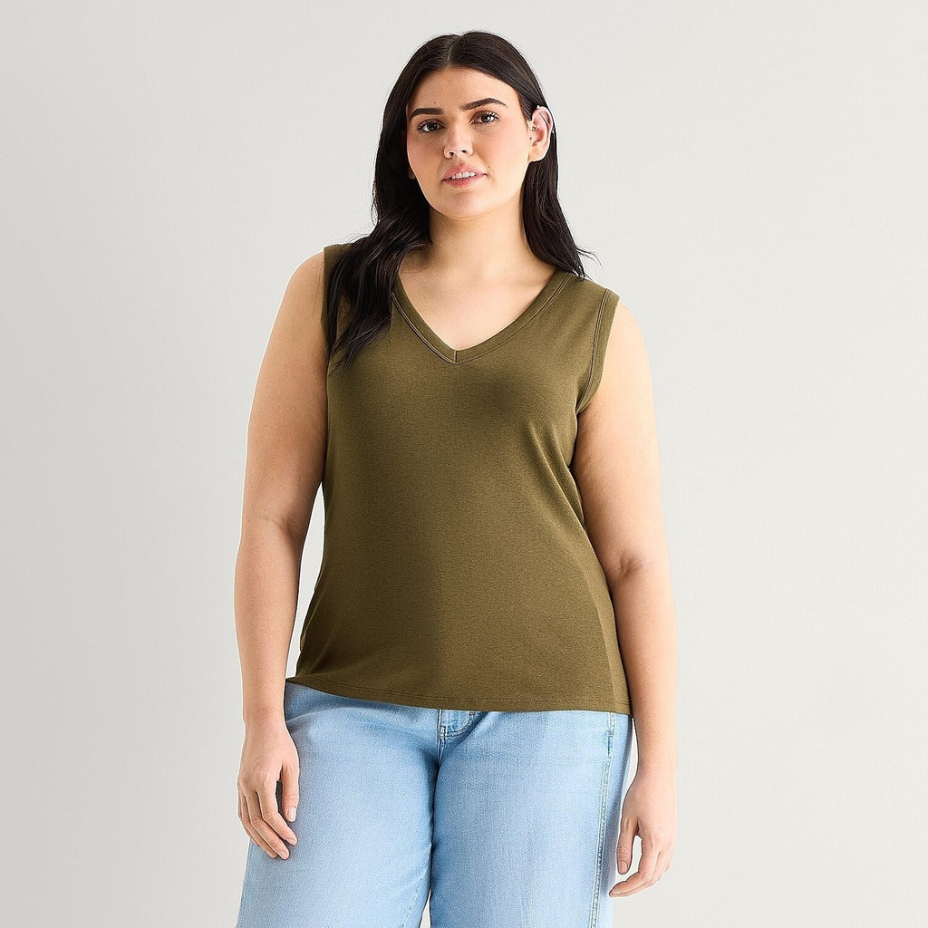 MSRP $20 A.N.A Womens XL Petite Moss Green V Neck Sleeveless Tank Top