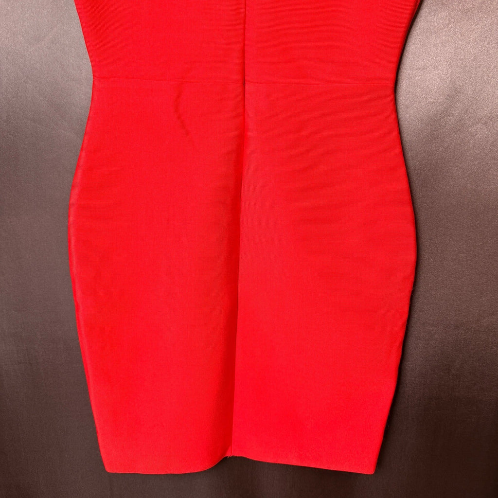 UONBOX Women's M Red Bandage V Neck Bodycon Sleeveless Split Mini Party Dress