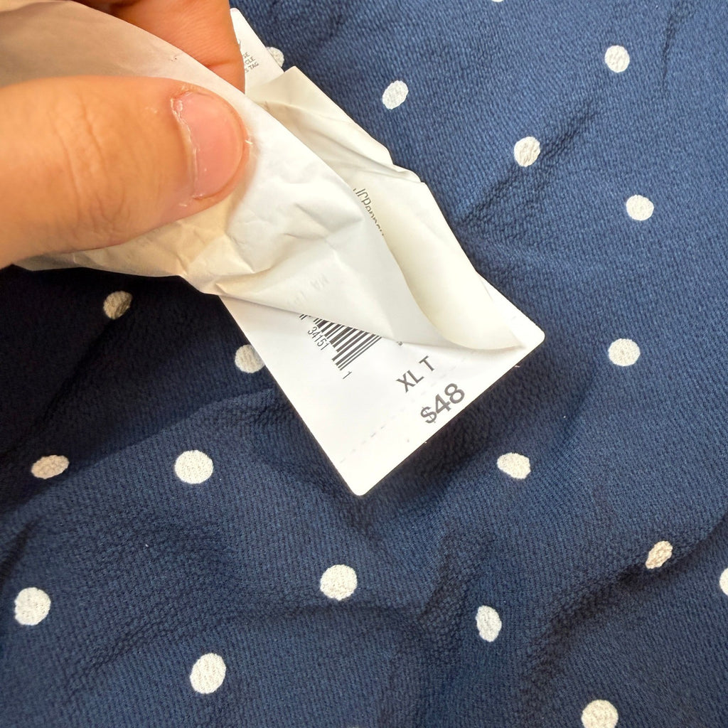MSRP $48 Liz Claiborne Womens XL Tall Navy/White Polka Dot  Ruffle Sleeve Blous