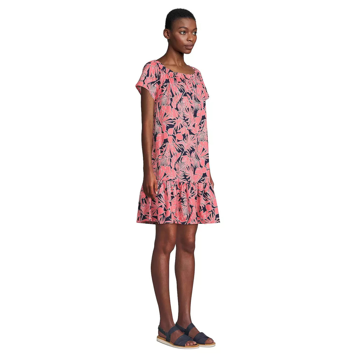 Lands' End Women's M-L LONG Off the Shoulder Ruffled Swim Cover-Up Dress  Please