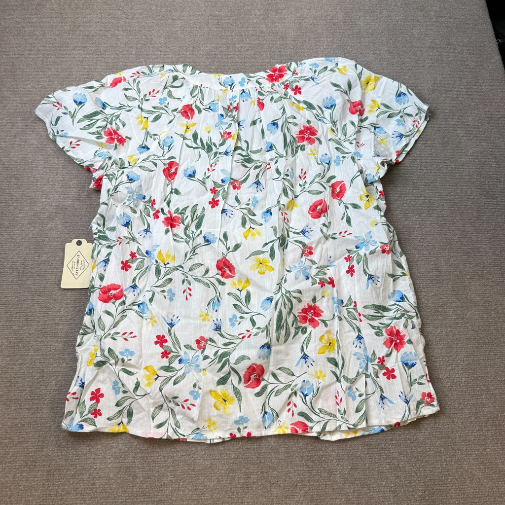 MSRP $44 St. John's Bay Womens L, XL Tall White Multi Floral V Neck Blouse Short