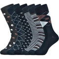Set of 6 SUKBRGIR Men's US 8-13 Black Geometric Dress Socks Business Casual