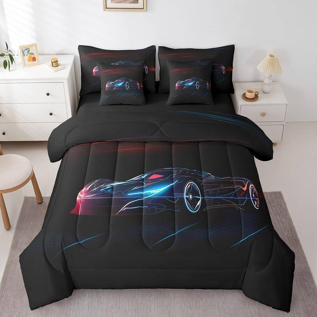 Feelyou Red Blue Race Car 7 Piece Bedding Set King Size for Kids Boys Extreme