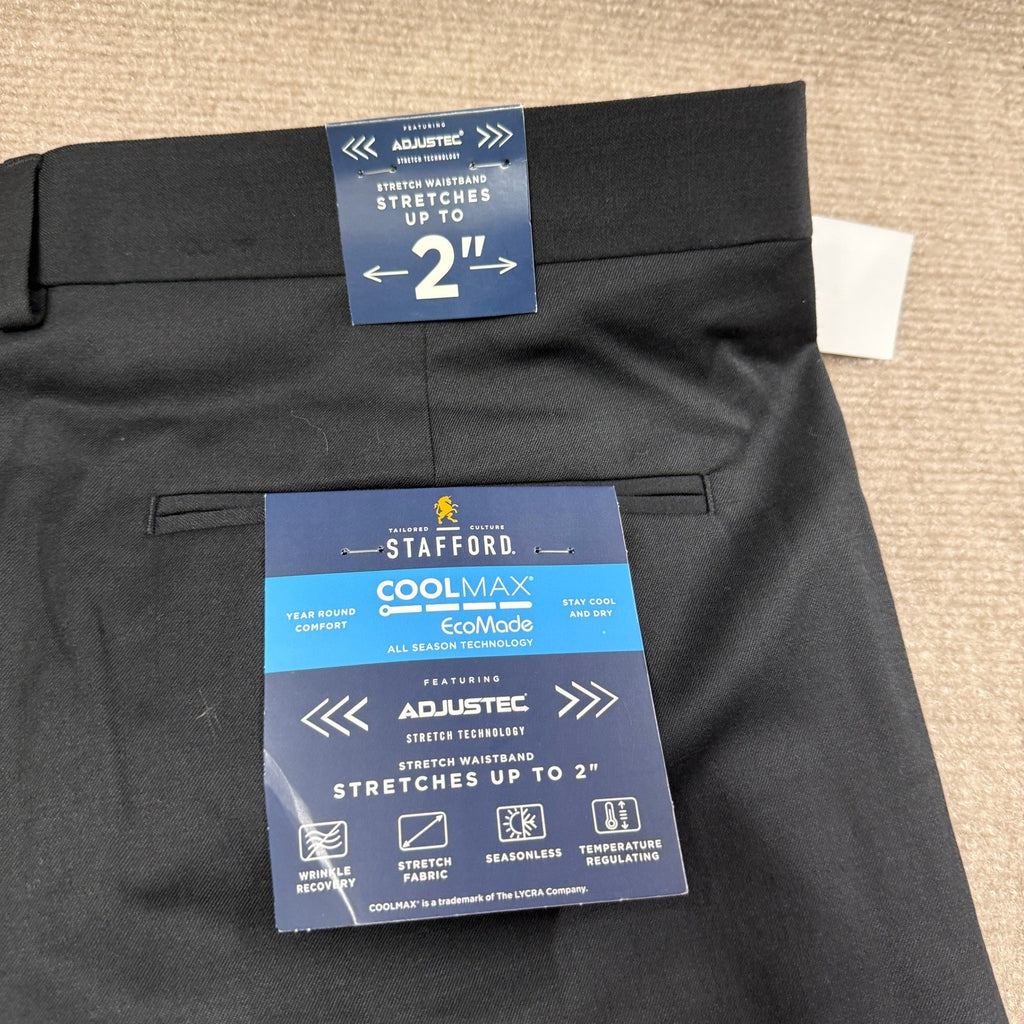 MSRP $110 Stafford Coolmax Mens 44x30 Black Suit Pants Classic Fit Pleated Front