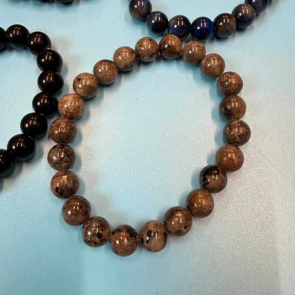 Set of 5 Natural Gemstone Round Beads Stretch Bracelets, 4oz, №B54