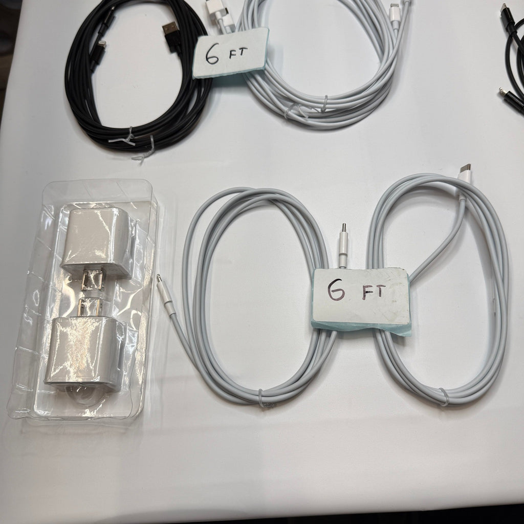 Set of 12 - 10 USB-C/A to Lightning Charging Cables 3ft, 6ft, 2 Wall Adapters