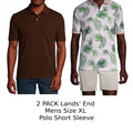 2 Pack Lands' End Mens XL Polo Short Sleeve - Rich Coffee & White/Pink Striped