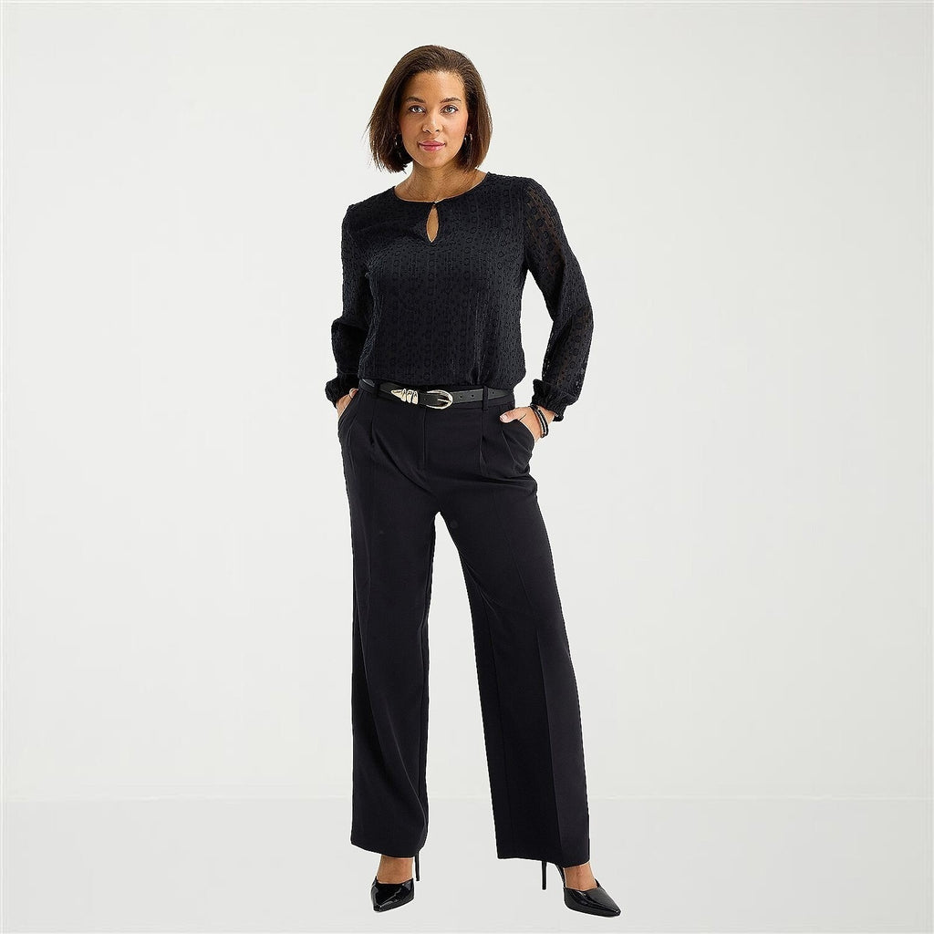 MSRP $74 Liz Claiborne Charlotte Womens 12 Tall Black Wide Leg Mid Rise Trouser