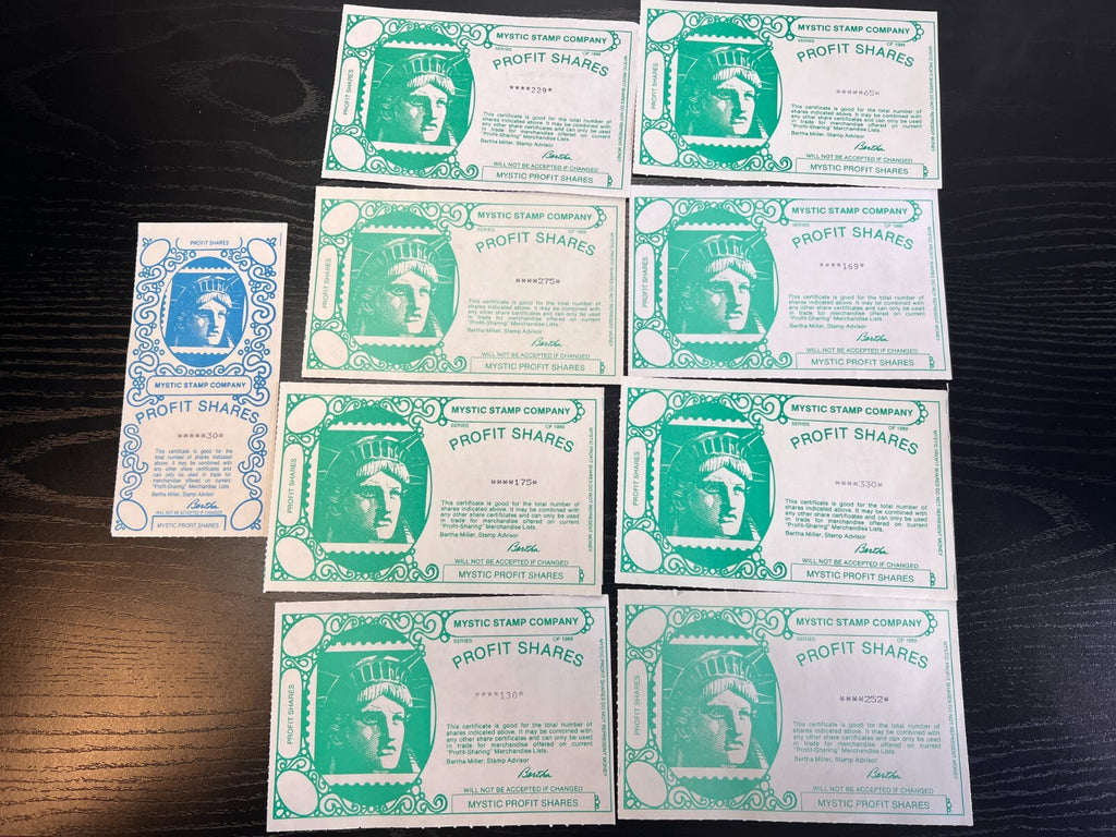Lot of Mystic Stamp Co. Mystic Profit Shares 1989