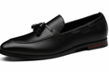 Santimon Men's US 12.5 Black Tassel Flats Loafers Slip On Dress Shoes