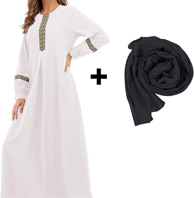 Abetteric Women's Muslim Abaya Dress w/ Hijab Zipper Islamic Robe Pockets Maxi