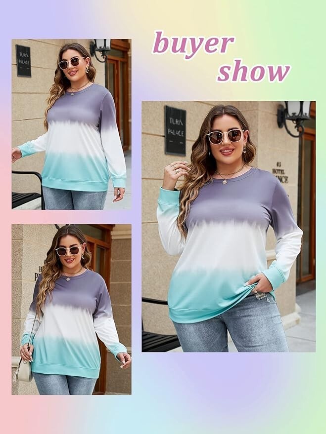 ROSRISS Plus-Size 14W, 16W Sweatshirt for Women Long Sleeve Crewneck Top Pullove