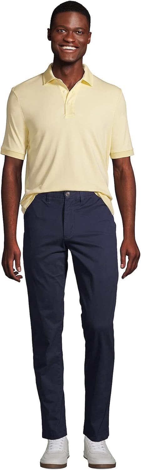 Lands' End Mens Short Sleeve Supima Polo Shirt Golden Candle Light L-2XL Regular