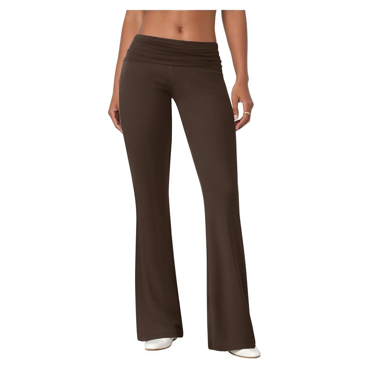 MSRP $19 COPYLEAF Women's Brown XS Flare Leggings Fold Over Yoga Pants Stretch