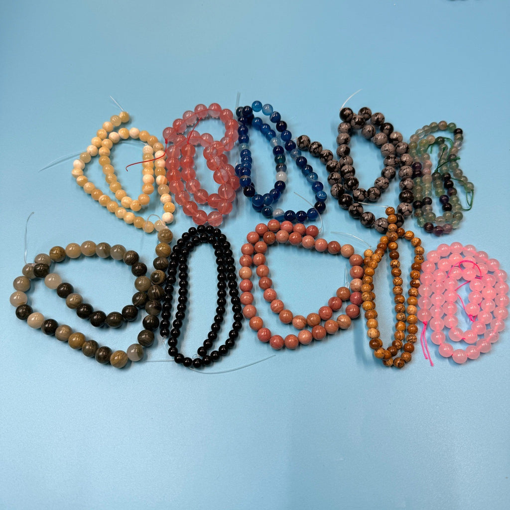 Set of 10 Natural Gemstone Round Beads Strands 15" Sizes 6,8,10 mm 14oz №B11