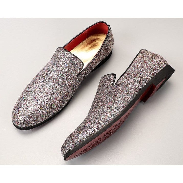 Santimon Men's US 7 Pink Glitter Slip On Loafers Sequin Dress Shoes