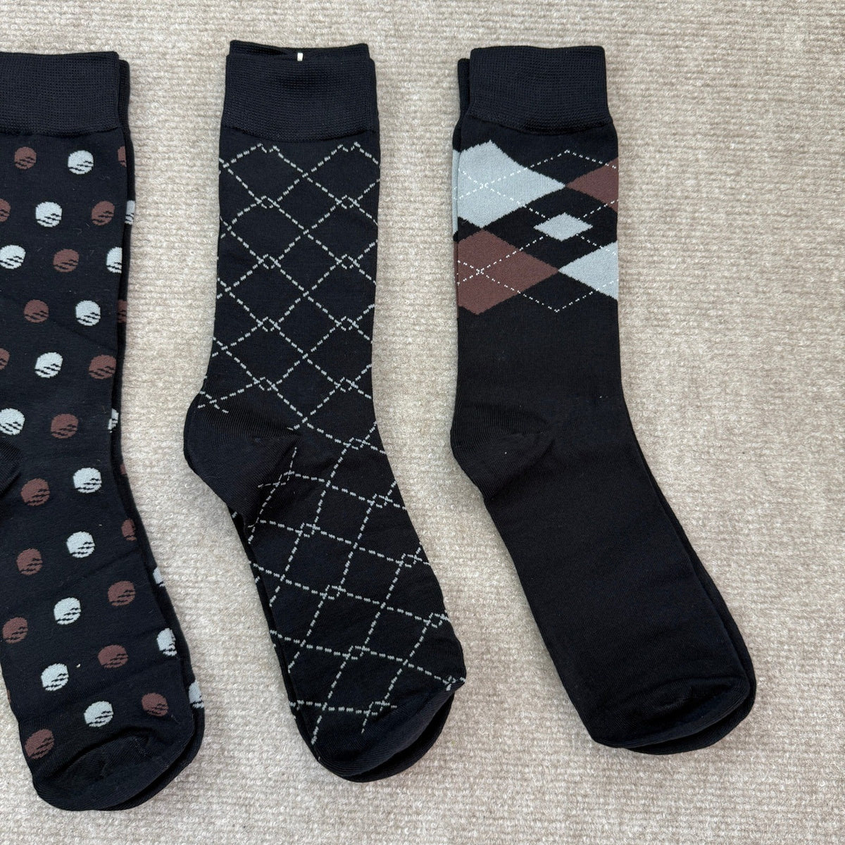 Set of 6 SUKBRGIR Men's US 8-13 Black Geometric Dress Socks Business Casual