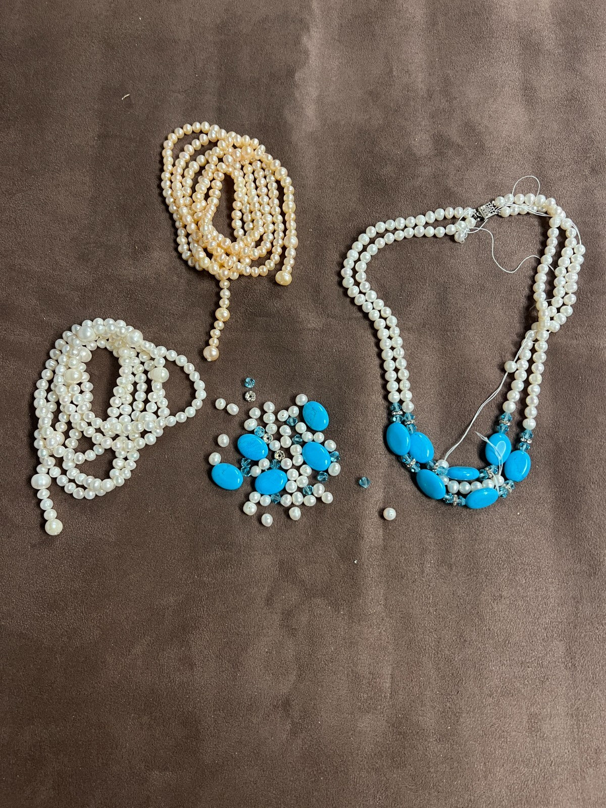 Lot of Turquoiseperl, Genuine Round Freshwater Cultured Pearl Necklaces
