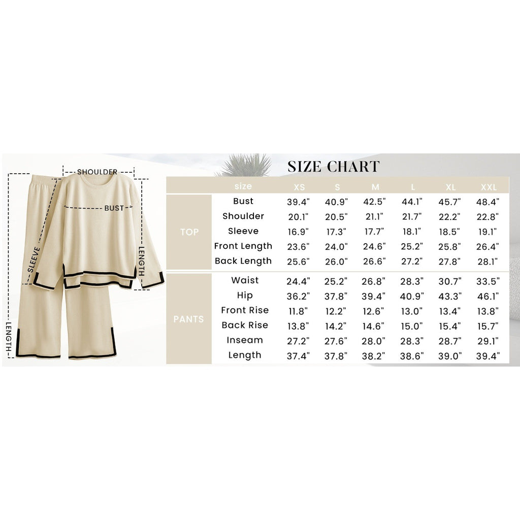 MSRP $65 Tanming Women's M 2 Piece Outfit Long Sleeve Knit Sweater Top Wide Leg
