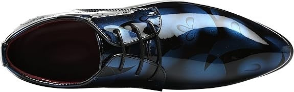 Santimon Men's US 9.5 - 12 Blue Floral Printed Patent Leather Dress Oxford Shoes