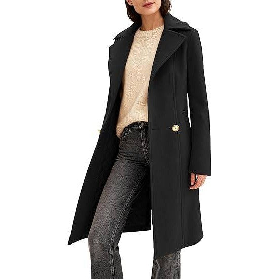 MSRP $52 OTU Vibe Women's XXL Black Long Notch Lapel Coat, Double-Breasted Peac