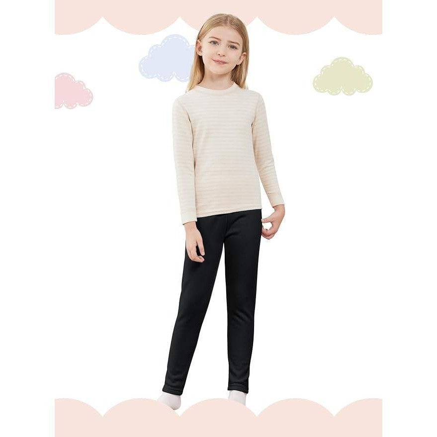 Kiiavoro Girls 5-6X Fleece Lined Leggings Cotton Kids Winter Warm Leggings Thick